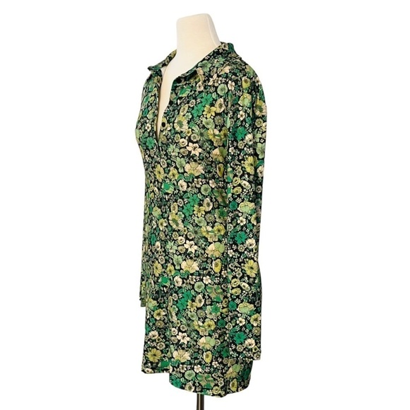 ZARA Floral Vibrant Green Print Collared Mini Dress Size S NEW - Picture 3 of 8